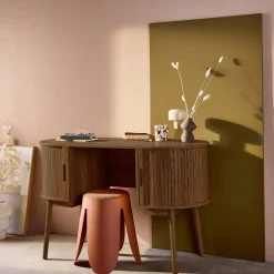 Ovales Büro im Holzlook mit zwei Aufbewahrungsmöglichkeiten, L 120cm