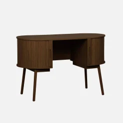 Ovales Büro im Holzlook mit zwei Aufbewahrungsmöglichkeiten, L 120cm
