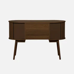 Ovales Büro im Holzlook mit zwei Aufbewahrungsmöglichkeiten, L 120cm