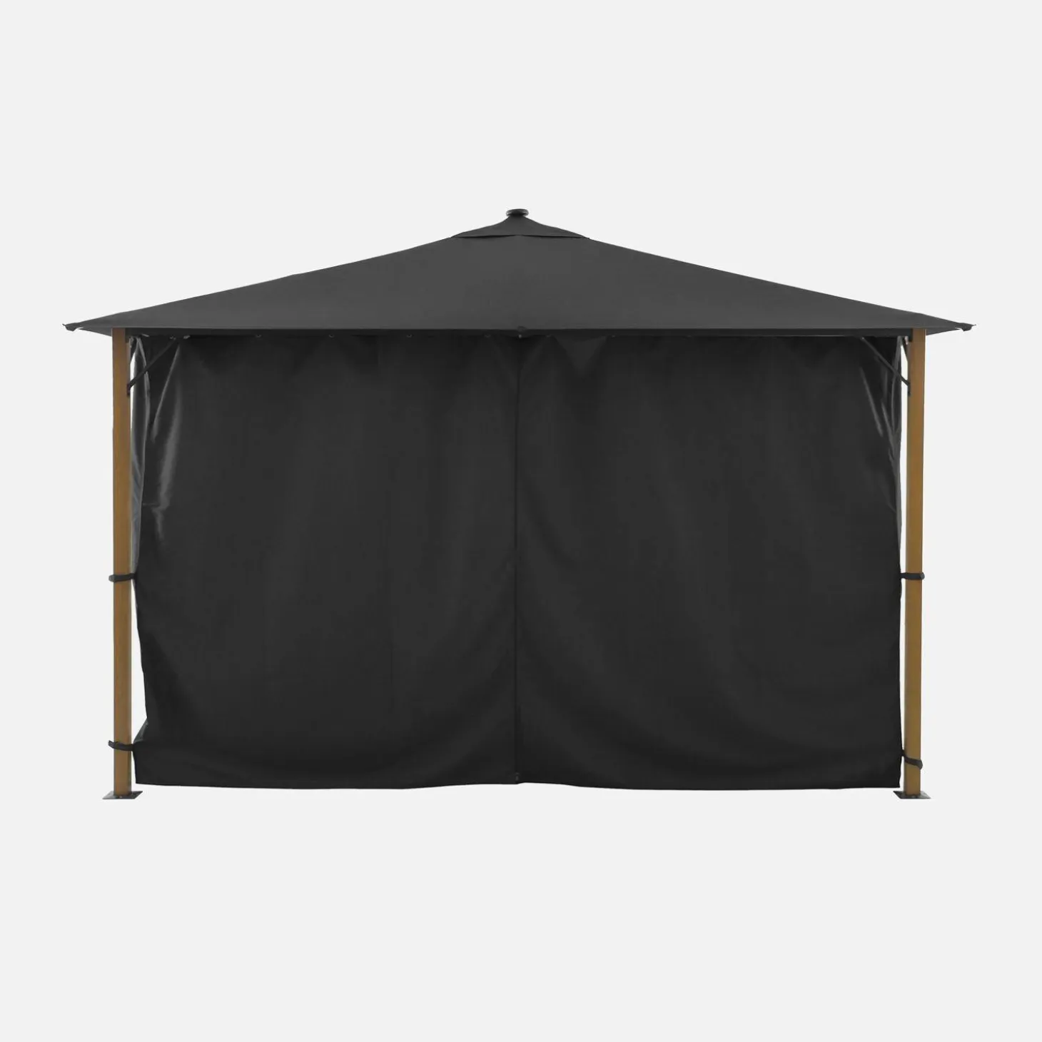 Pavillon 4x3m Aluminium Holzoptik mit Vorhängen und LED