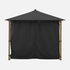 Pavillon 3x3m Aluminium Holzoptik mit Vorhängen und LED