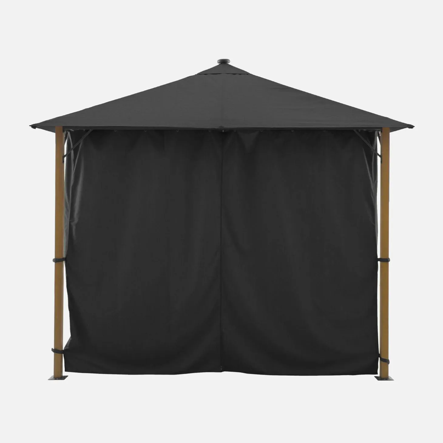Pavillon 3x3m Aluminium Holzoptik mit Vorhängen und LED