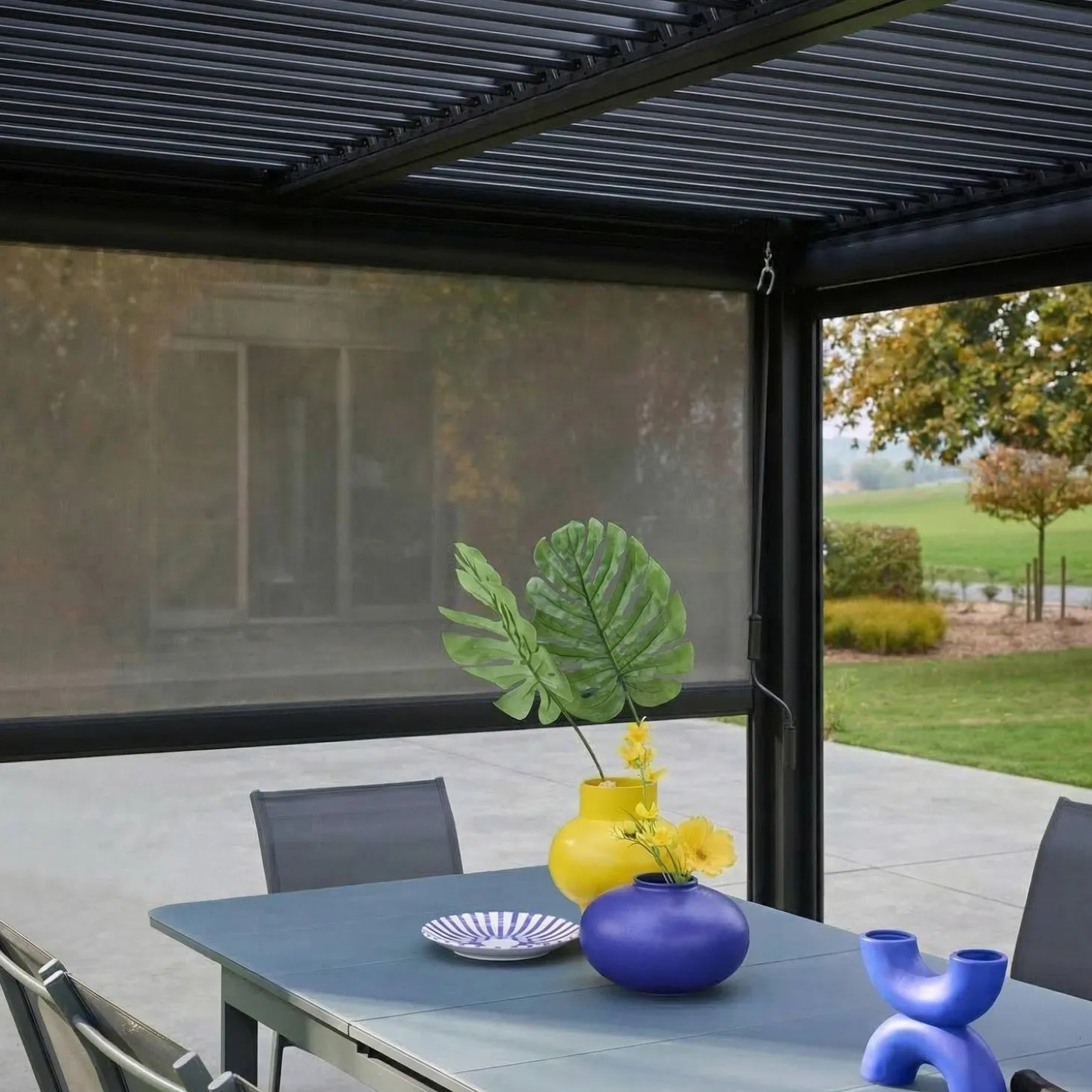 Pergola mit Lamellendach Palace 3x4m mit Markise 3m + Markise 4m