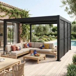 Pergola mit Lamellendach Palace 3x4m mit 3 verstellbaren Lamellenwänden 100cm