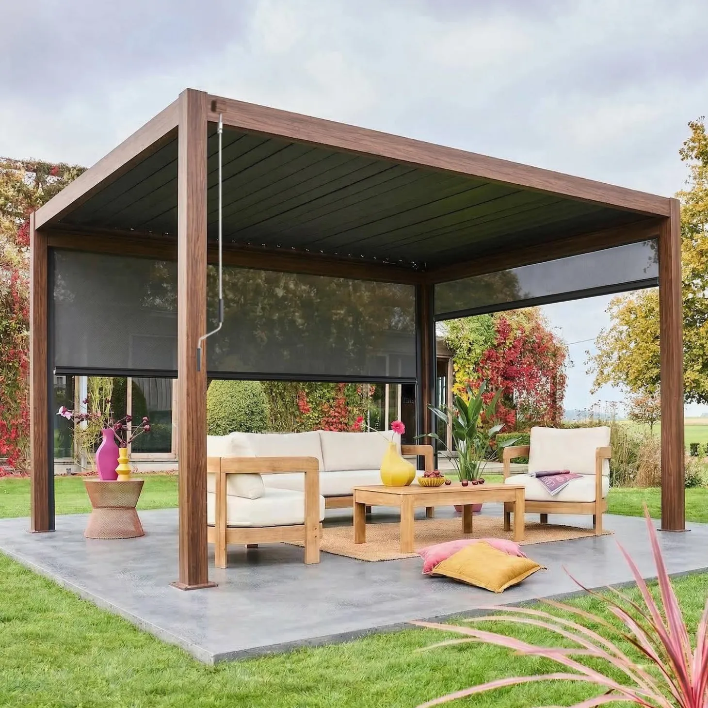 Pergola mit Lamellendach Triomphe 3x4m + Markise 3m + Markise 4m