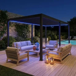 Pergola mit motorisiertem Lamellendach und LED-Beleuchtung Triomphe 3x6m