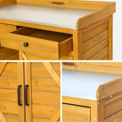 Pflanztisch aus Tannenholz 2 Türen, 2 Schubladen
