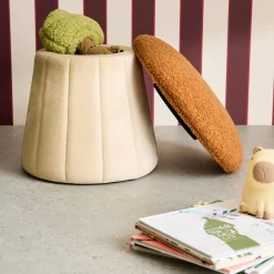 Pilz-Kinderhocker mit Stauraum, Teddy- und Samtbezug