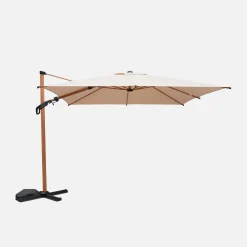 Quadratischer Ampelschirm 3x3 m Mast mit Holz-Optik
