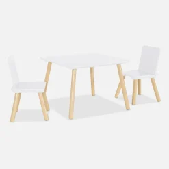 Quadratischer Kindertisch mit 2 Stühlen, Beine aus Kiefer