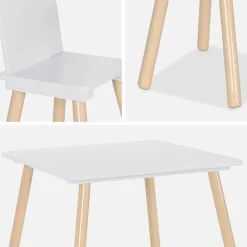 Quadratischer Kindertisch mit 2 Stühlen, Beine aus Kiefer