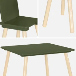 Quadratischer Kindertisch mit 2 Stühlen, Beine aus Kiefer