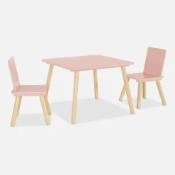 Quadratischer Kindertisch mit 2 Stühlen, Beine aus Kiefer