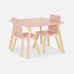 Quadratischer Kindertisch mit 2 Stühlen, Beine aus Kiefer