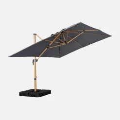 Rechteckiger Ampelschirm 3x4m, Mast im Holzlook + befüllbare Ballastplatten 50x50cm