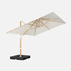 Rechteckiger Ampelschirm 3x4m, Mast im Holzlook + befüllbare Ballastplatten 50x50cm