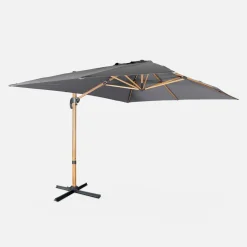 Rechteckiger Ampelschirm 3x4m, Mast in Holzoptik