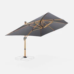 Rechteckiger Ampelschirm 3x4m, Mast in Holzoptik