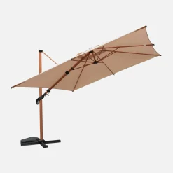 Rechteckiger Ampelschirm 3x4 m Mast mit Holz-Optik