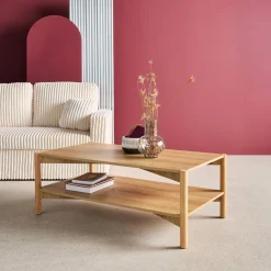 Rechteckiger Couchtisch Holzdekor Doppelplatte