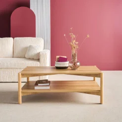 Rechteckiger Couchtisch Holzdekor Doppelplatte