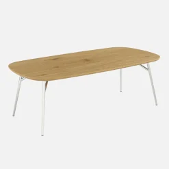 Rechteckiger Couchtisch mit verchromten Metallbeinen und Holzlook