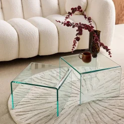 Rechteckige und quadratische Satztische aus gehärtetem Glas
