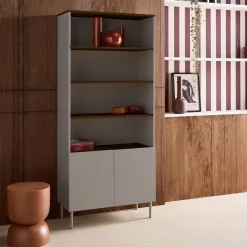 Regal, Bücherregal Metall und Holzdekor mit 6 Ebenen B 80 cm
