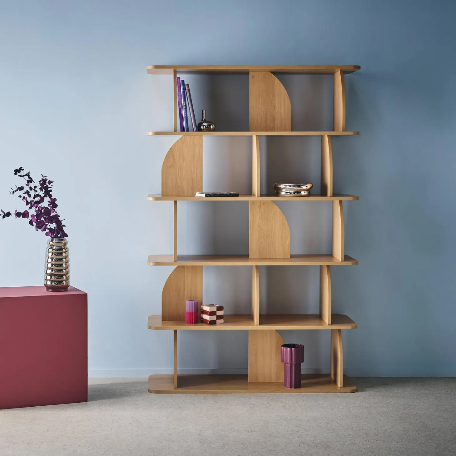 Regal, exotische Bibliothek Holzdekor 5 Fächer