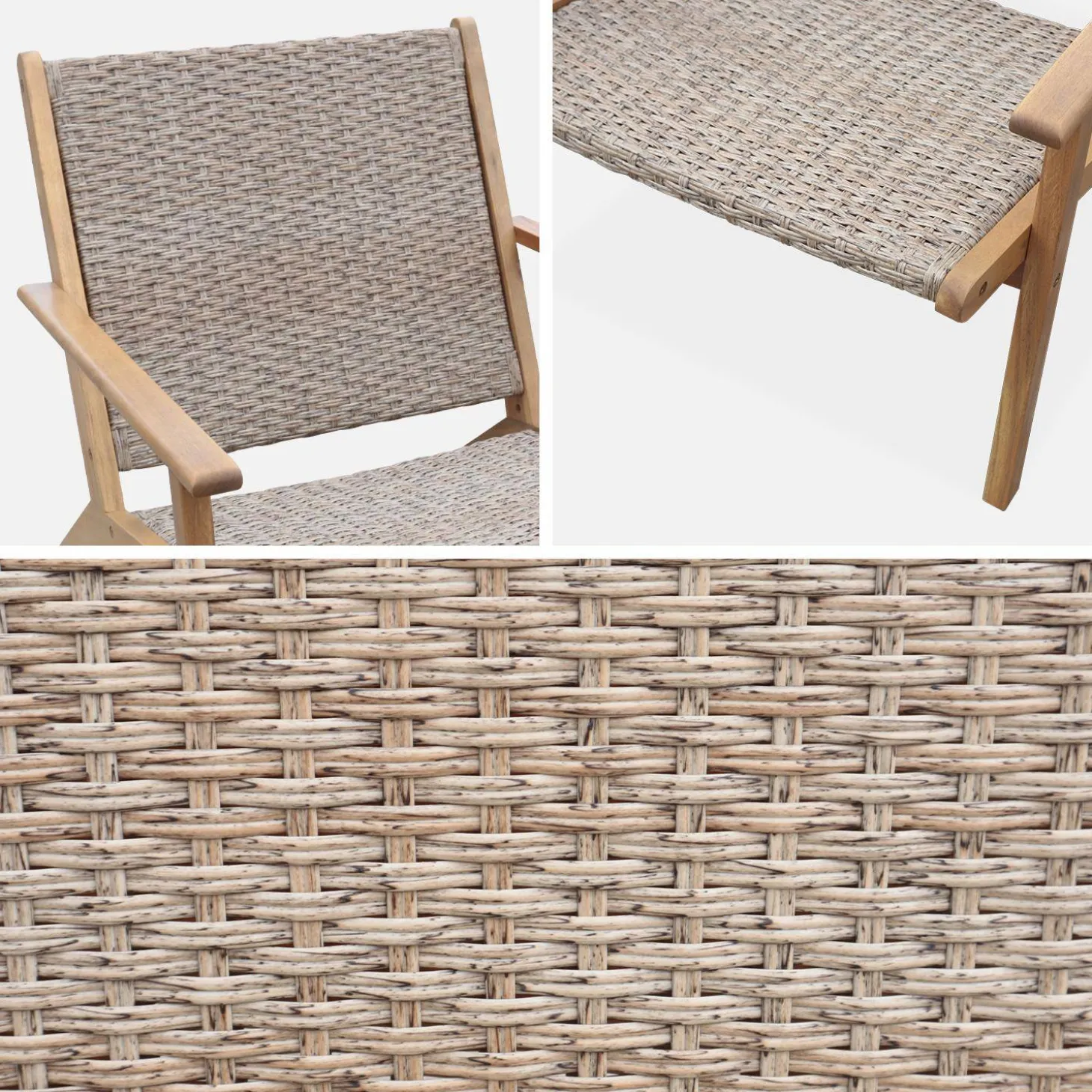 Relaxsessel aus Akazienholz und Kunststoffgeflecht