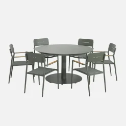 Runder Gartentisch Ø140cm aus Aluminium + 6 Sessel