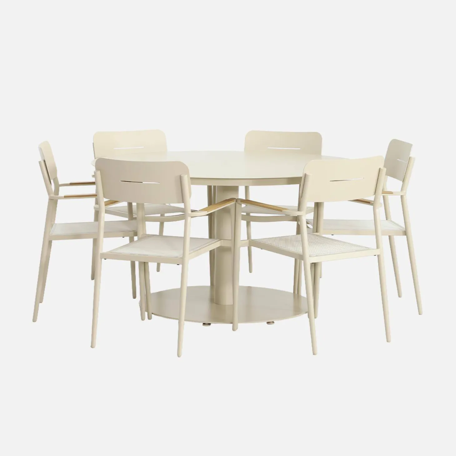 Runder Gartentisch Ø140cm aus Aluminium + 6 Sessel