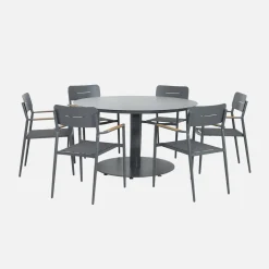 Runder Gartentisch Ø140cm aus Aluminium + 6 Sessel