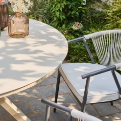 Runder Gartentisch Ø140 cm aus Aluminium und Glas für 6 Personen
