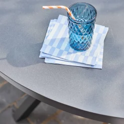 Runder Gartentisch Ø140 cm aus Aluminium und Glas + 6 Sessel