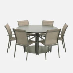 Runder Gartentisch Ø140cm + 6 Sessel aus Aluminium