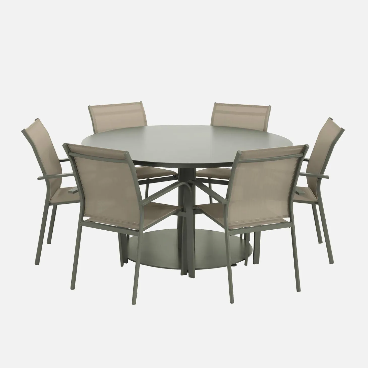 Runder Gartentisch Ø140cm + 6 Sessel aus Aluminium