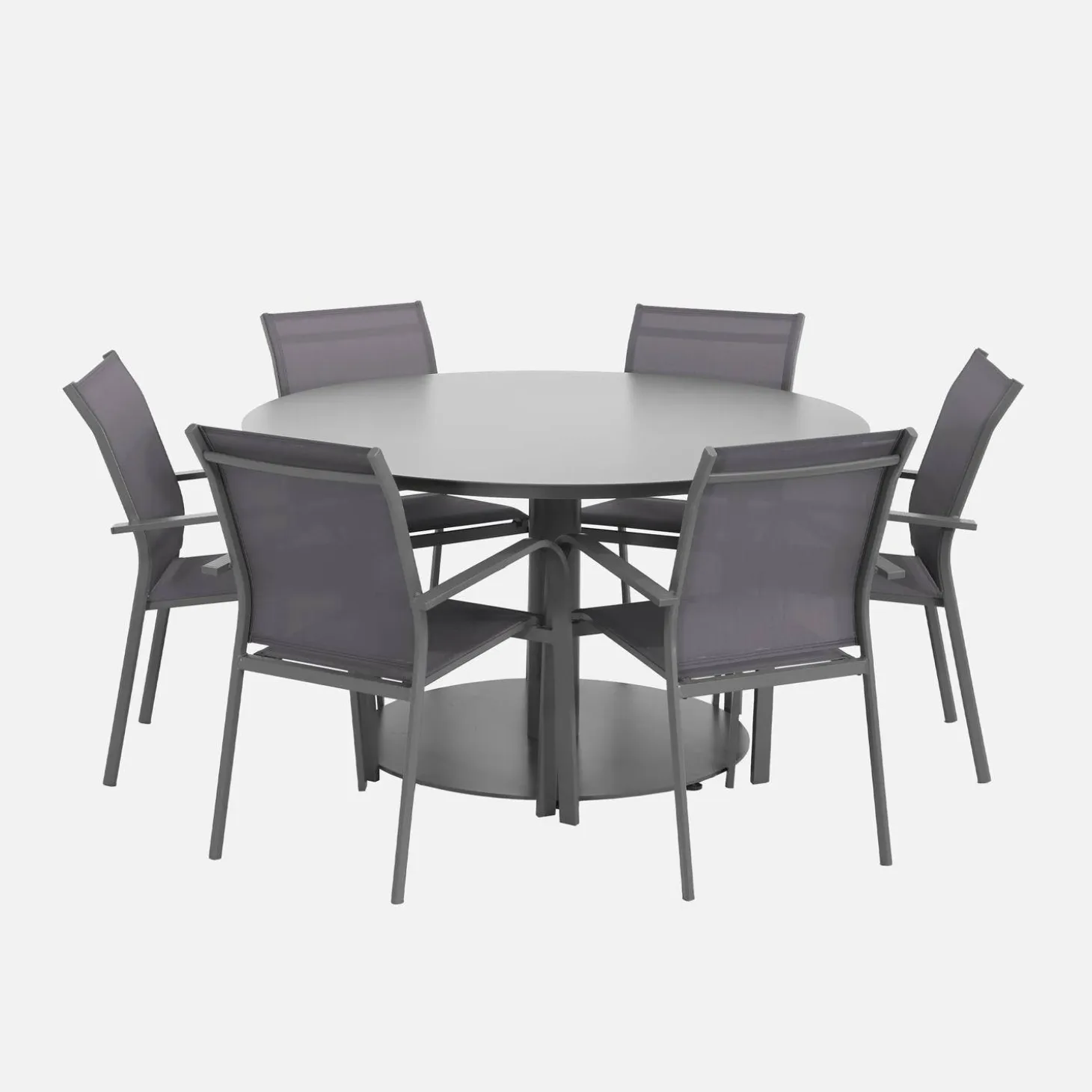 Runder Gartentisch Ø140cm + 6 Sessel aus Aluminium