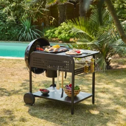 Runder Holzkohlegrill aus emailliertem Stahl Ø53cm mit 2 Rollen