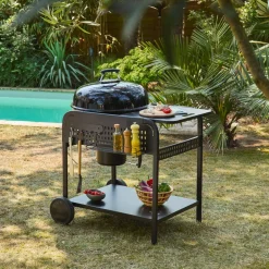 Runder Holzkohlegrill aus emailliertem Stahl Ø53cm mit 2 Rollen