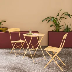 Runder klappbarer Bistro-Gartentisch aus Stahl + 2 Stühle
