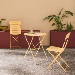 Runder klappbarer Bistro-Gartentisch aus Stahl + 2 Stühle