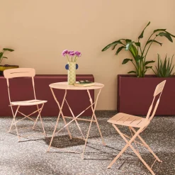 Runder klappbarer Bistro-Gartentisch aus Stahl + 2 Stühle