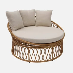 Runder Sonnenliege aus Stahl und Polyrattan