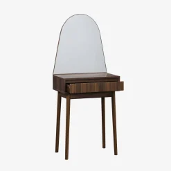 Schminktisch Holzoptik, abgerundeter Spiegel, 1 Schublade, 60 cm