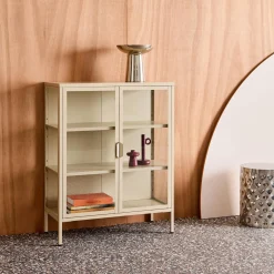 Schrank aus Stahl und gehärtetem Glas, 2 Türen, 80 cm