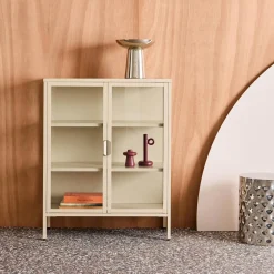 Schrank aus Stahl und gehärtetem Glas, 2 Türen, 80 cm