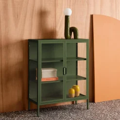Schrank aus Stahl und gehärtetem Glas, 2 Türen, 80 cm
