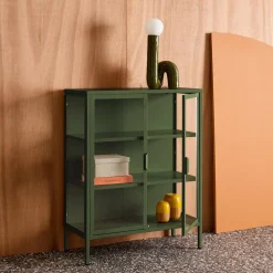 Schrank aus Stahl und gehärtetem Glas, 2 Türen, 80 cm