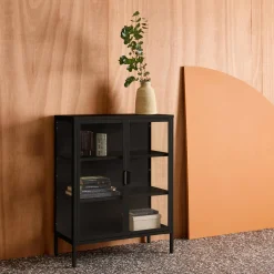 Schrank aus Stahl und gehärtetem Glas, 2 Türen, 80 cm